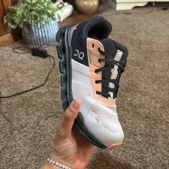 On Running Women's Athletic Shoes - Black, White, Peach - Picture 1 of 5